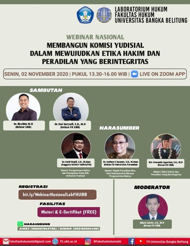 LABORATORIUM FH UBB GELAR WEBINAR MEMBANGUN KOMISI YUDISIAL UNTUK PERADILAN YANG BERINTEGRITAS